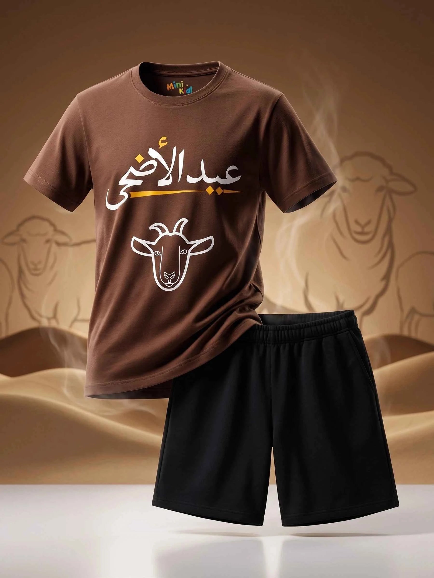 Eid Mubarak Brown Short Set