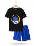Festive Moon & Animals Short Set - Black & Royal Blue