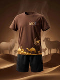 Festive Mosque & Camel Short Set - Brown & Black