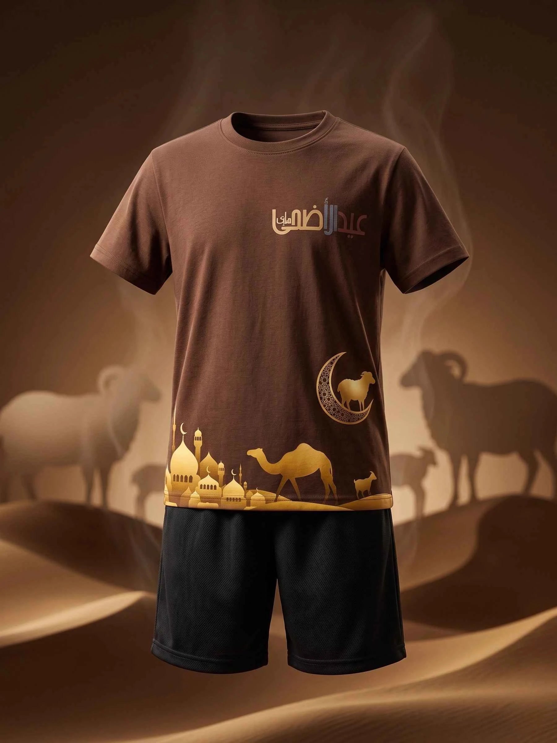 Festive Mosque & Camel Short Set - Brown & Black