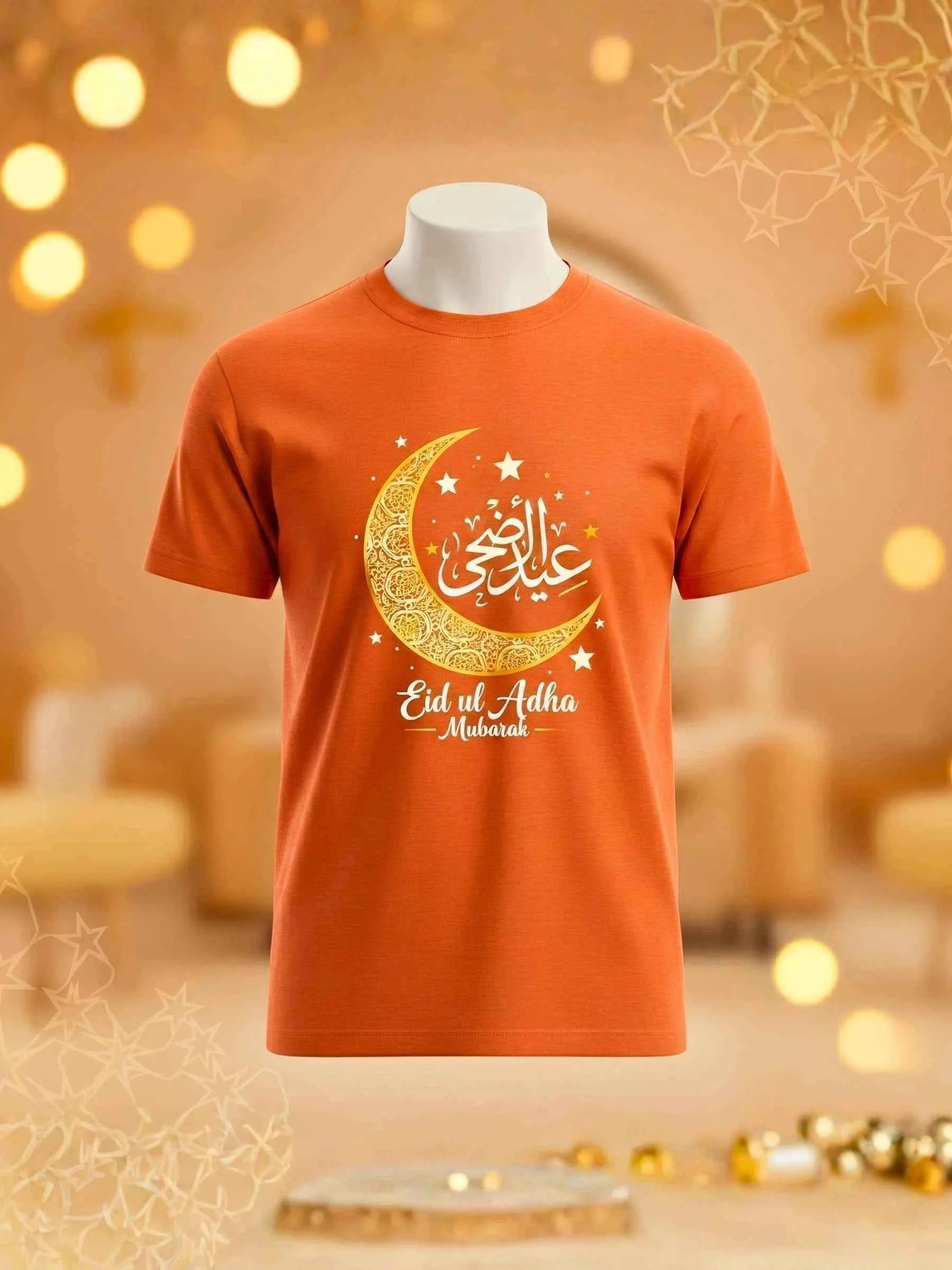 Eid ul Adha Moon Calligraphy T-Shirt - Orange