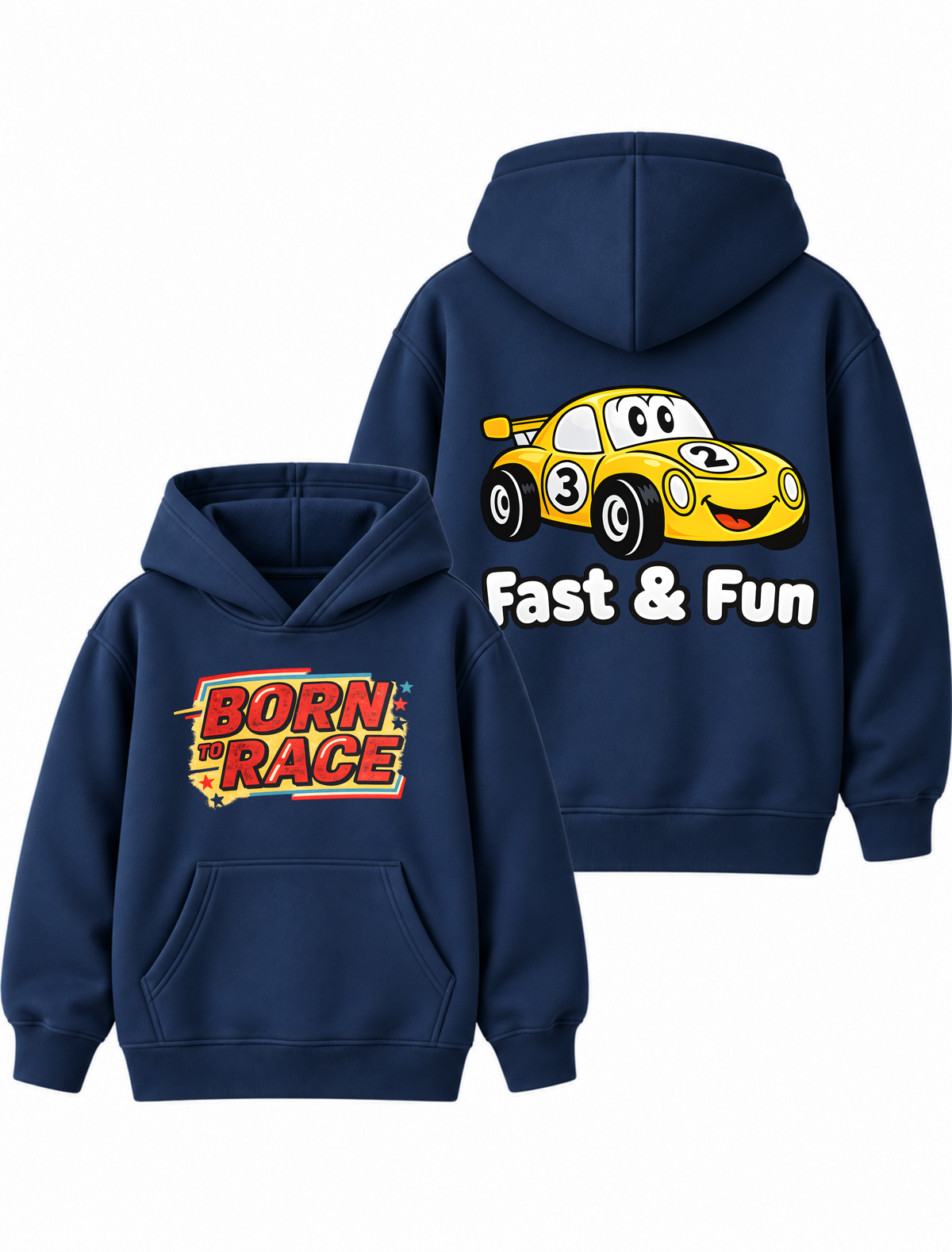 Boys Fast & Fun “Born to Race” Graphic Navy Blue Hoodie – MiniKidi 🏎️💨