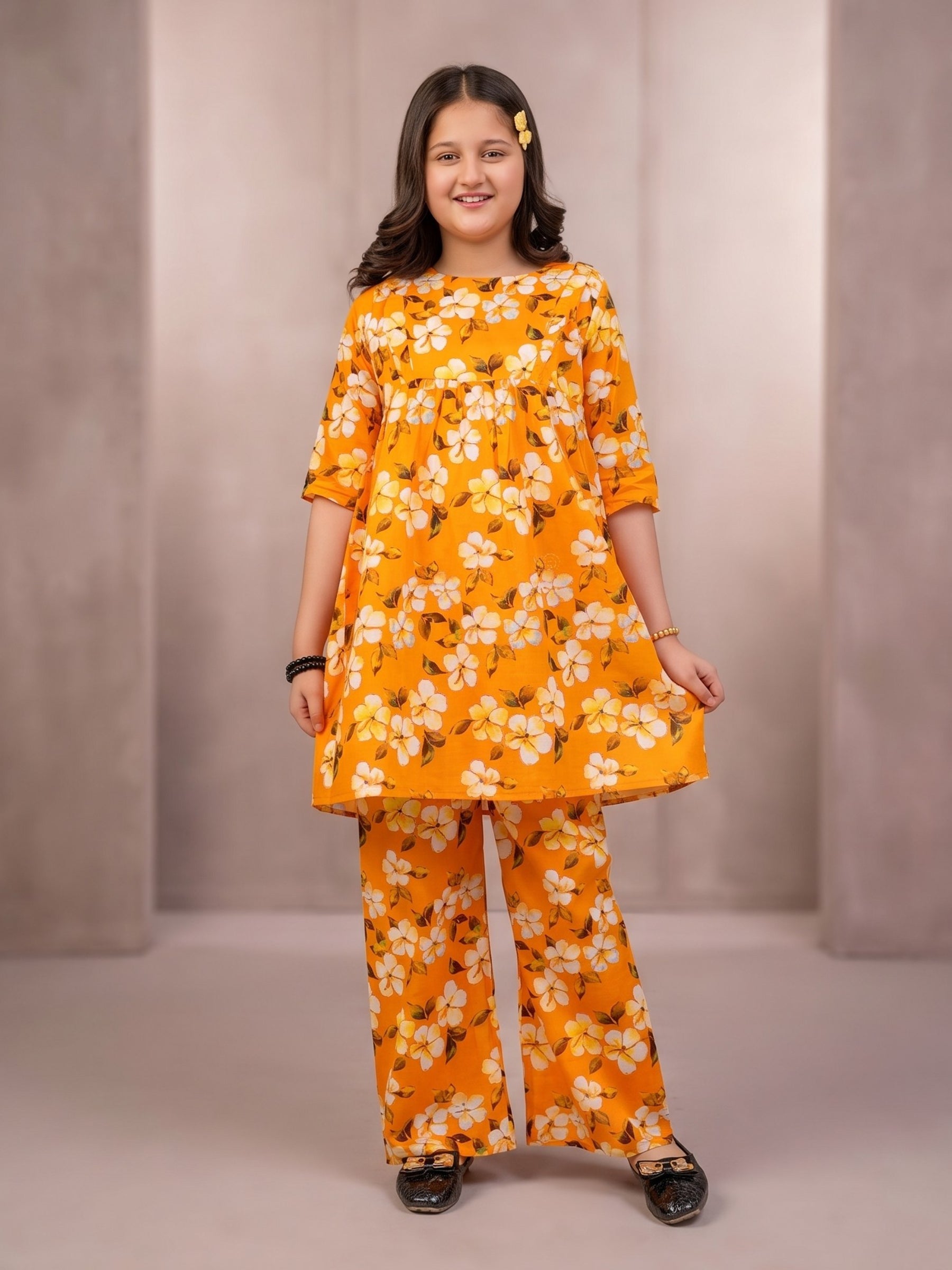 Floral Bloom 2-Piece light orange Cotton Set