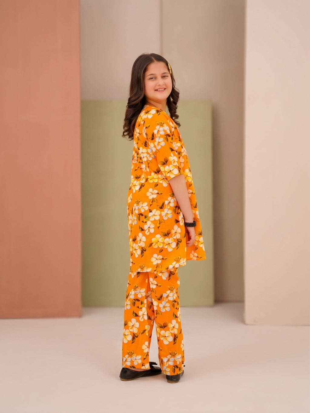 Floral Bloom 2-Piece light orange Cotton Set