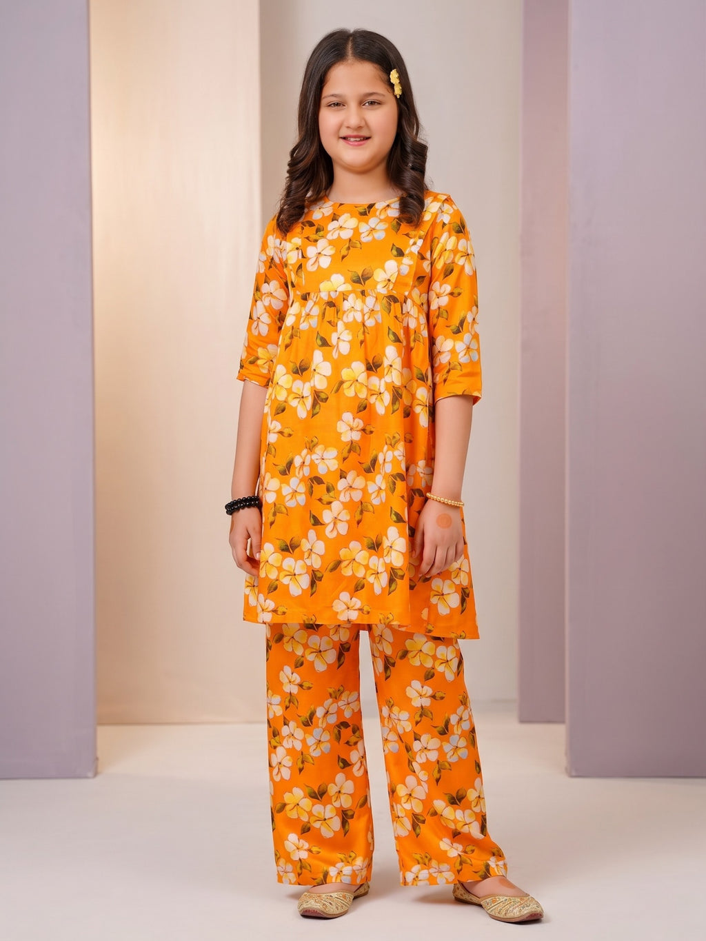 Floral Bloom 2-Piece light orange Cotton Set