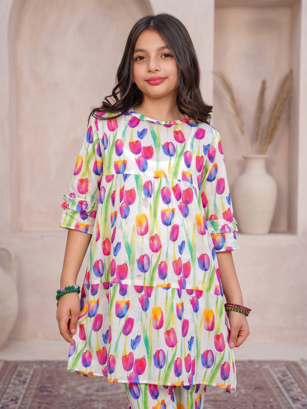 Floral Bloom Multi-Color Tulip 2-Piece Cotton Set | Girls | Mini Kidi