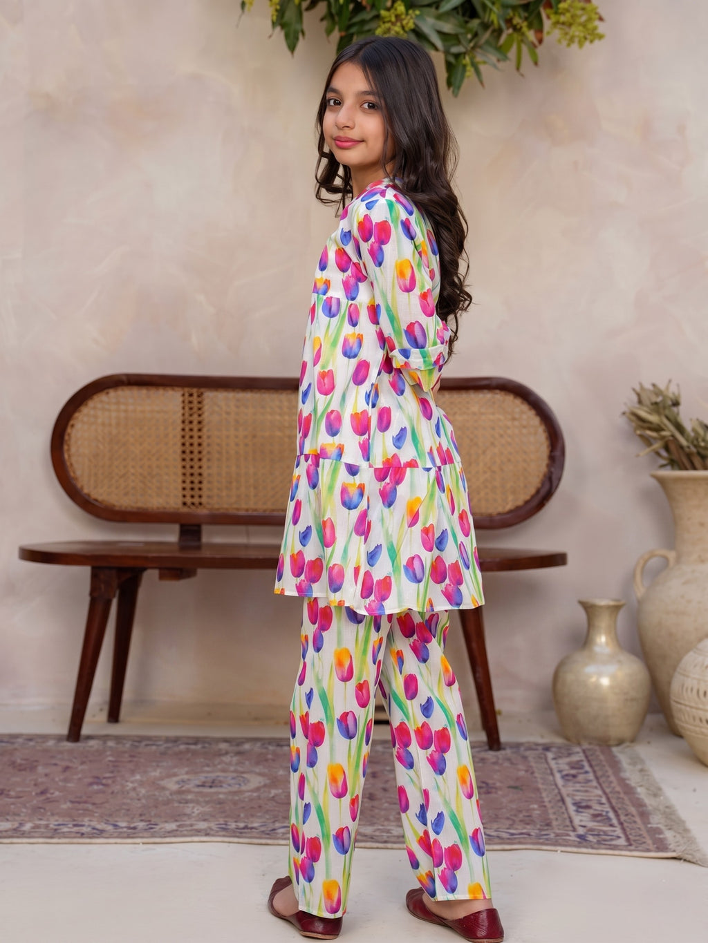 Floral Bloom Multi-Color Tulip 2-Piece Cotton Set | Girls | Mini Kidi
