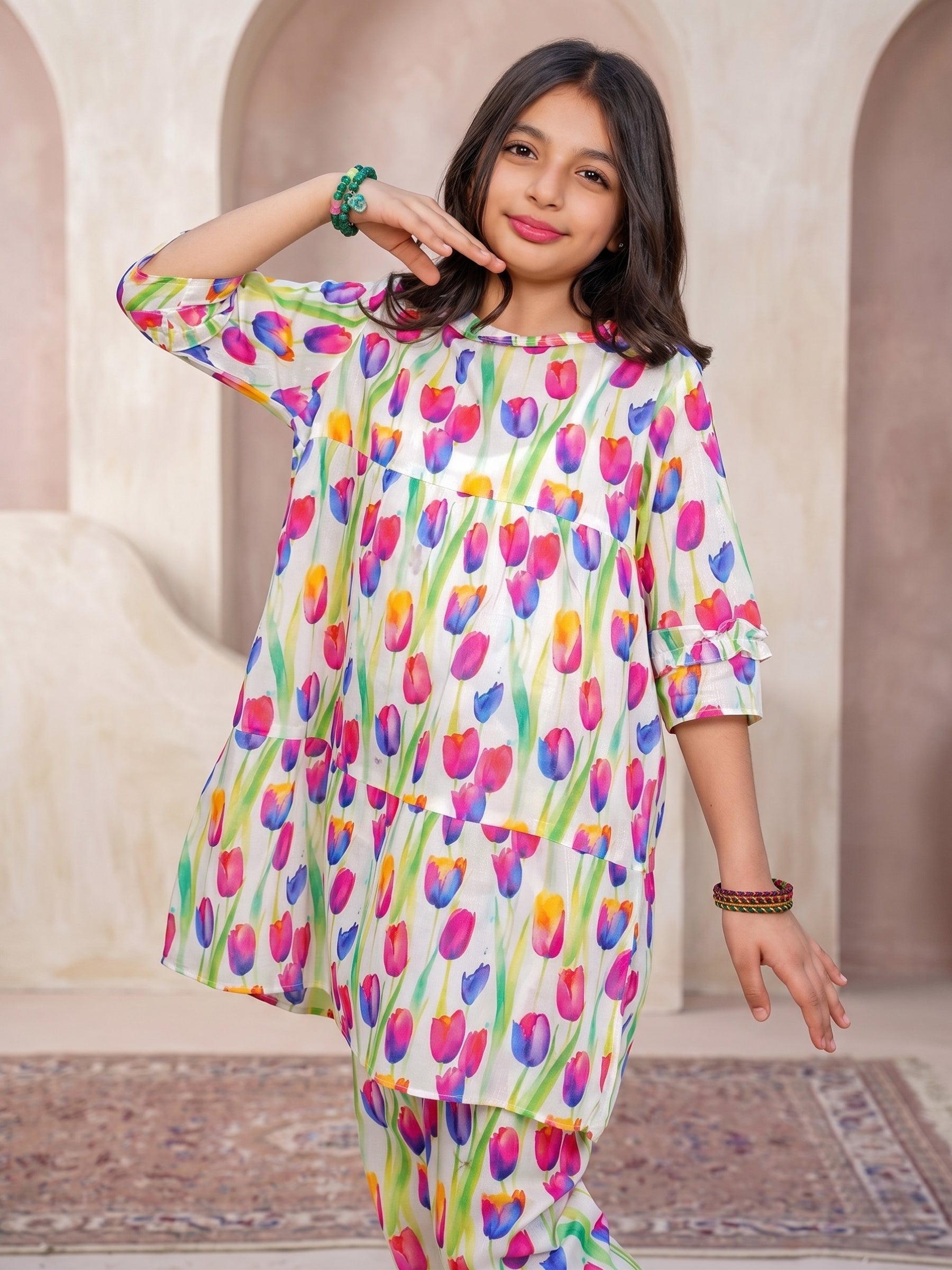 Floral Bloom Multi-Color Tulip 2-Piece Cotton Set