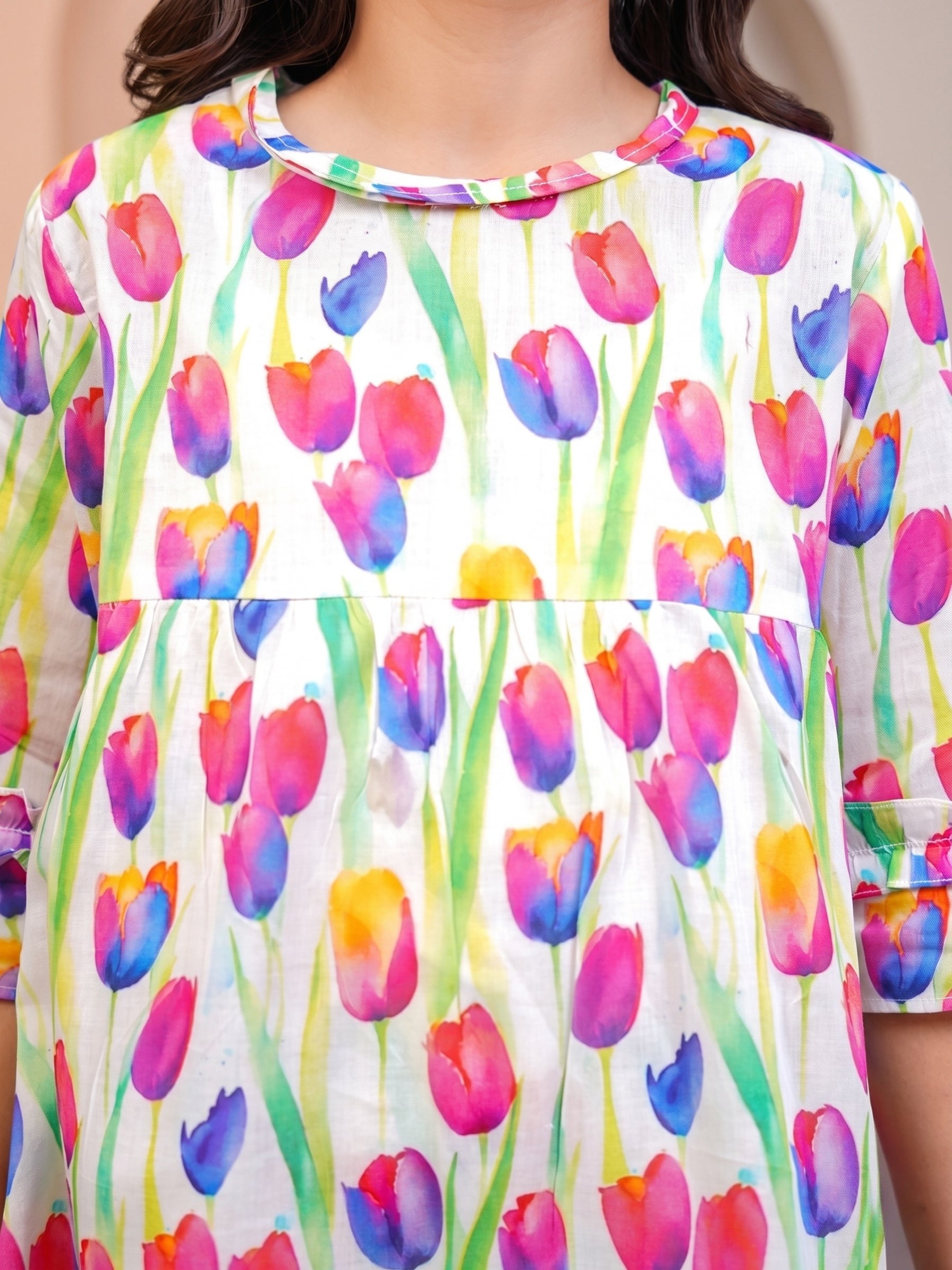 Floral Bloom Multi-Color Tulip 2-Piece Cotton Set