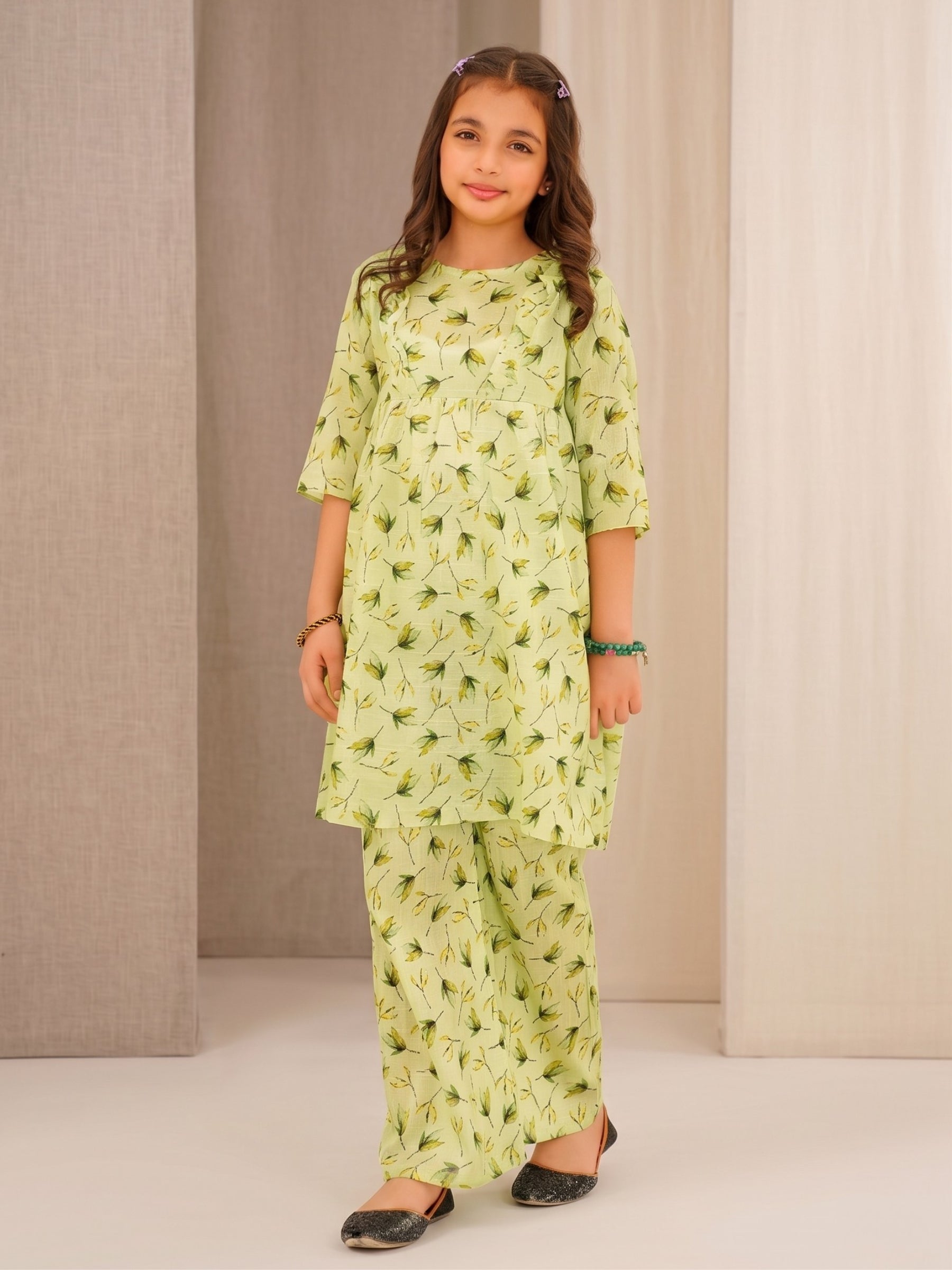 Floral Bloom Pistachio Green 2-Piece Cotton Set