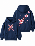 Girls Sakura Blossom Floral Graphic Navy Blue Hoodie – MiniKidi 🌸