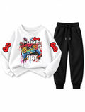 Boys white graffiti game controller sweatsuit with black joggers