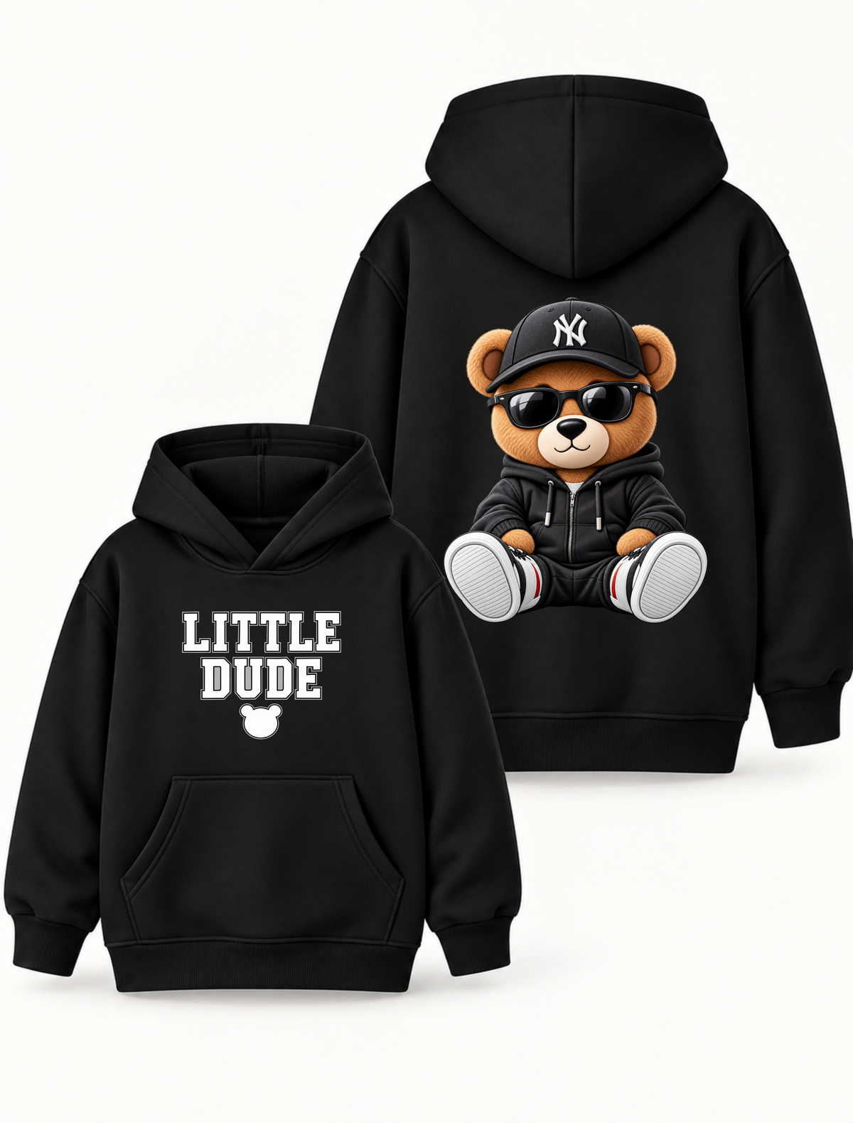 Boys Little Dude Bear Graphic Hoodie – Black | MiniKidi