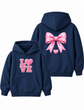 Girls I Love Pink Bow Graphic Navy Blue Hoodie – MiniKidi 🎀❤️