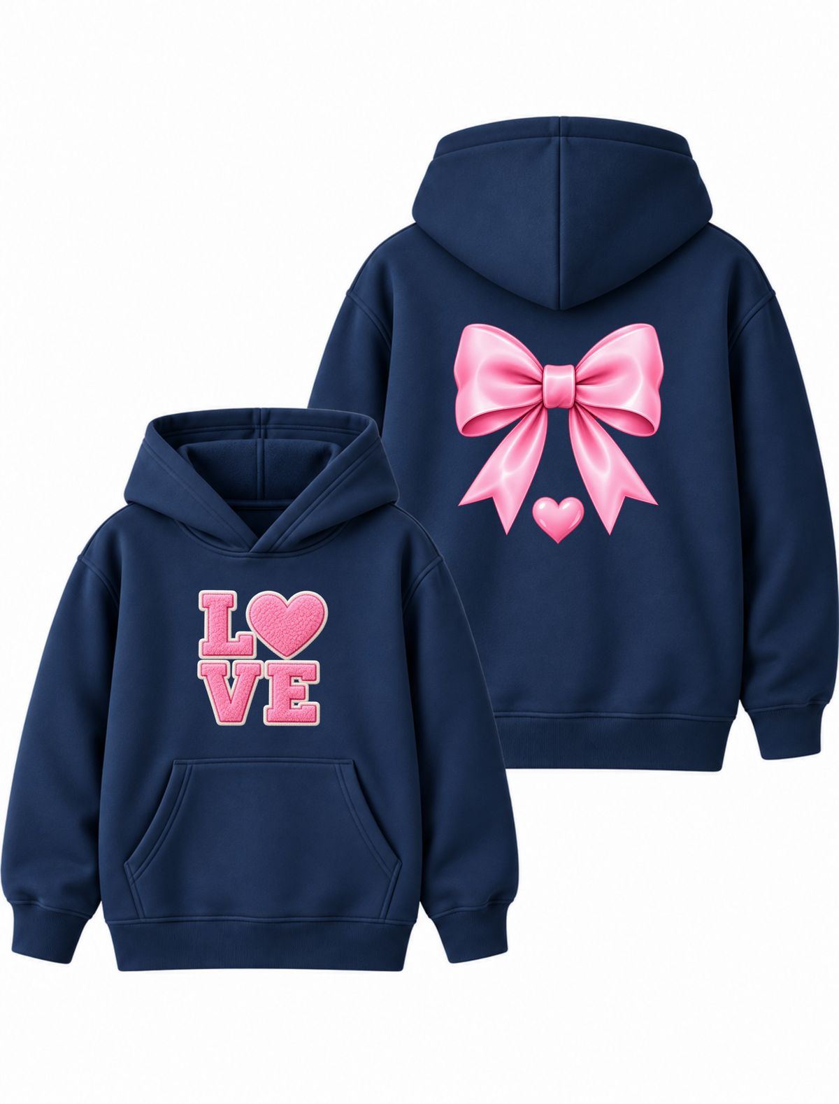 Girls I Love Pink Bow Graphic Navy Blue Hoodie – MiniKidi 🎀❤️