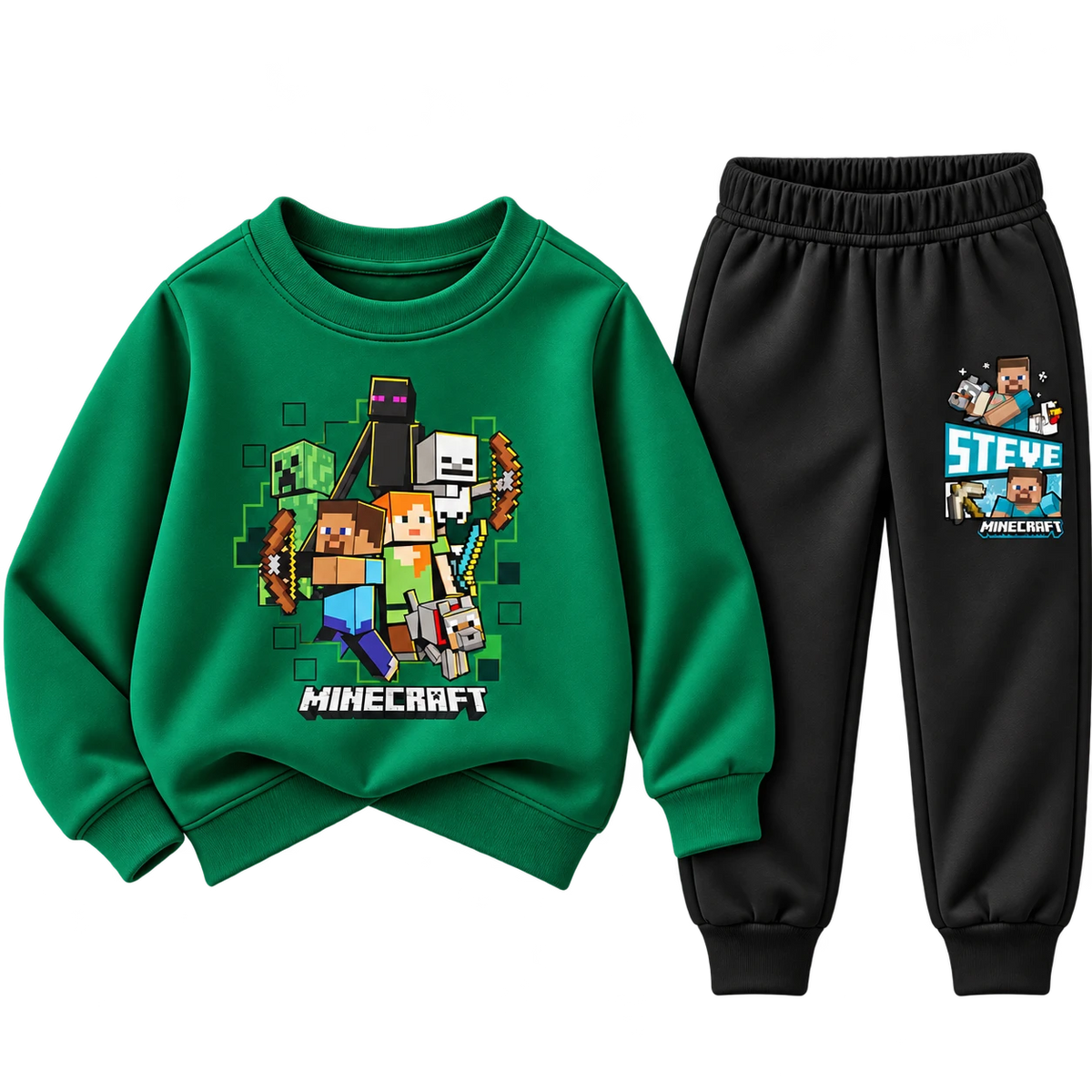 Boys green Minecraft graphic sweatsuit with black joggers