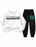 Boys white Minecraft logo sweatsuit with black joggers