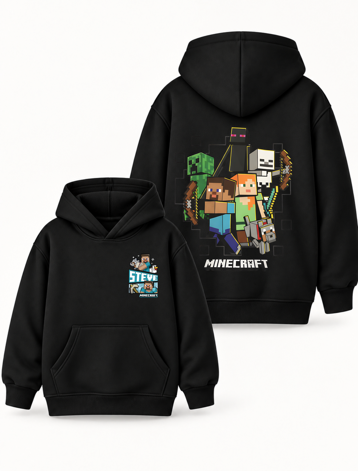 Boys Minecraft Characters Graphic Hoodie – Black | MiniKidi