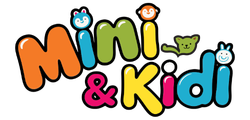 Colorful logo with 'Mini & Kidi' text and cartoon characters on a white background