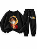Boys black Pirate King anime graphic sweatsuit with matching black joggers