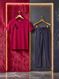 Cotton Trouser Set - Maroon & Navy Blue