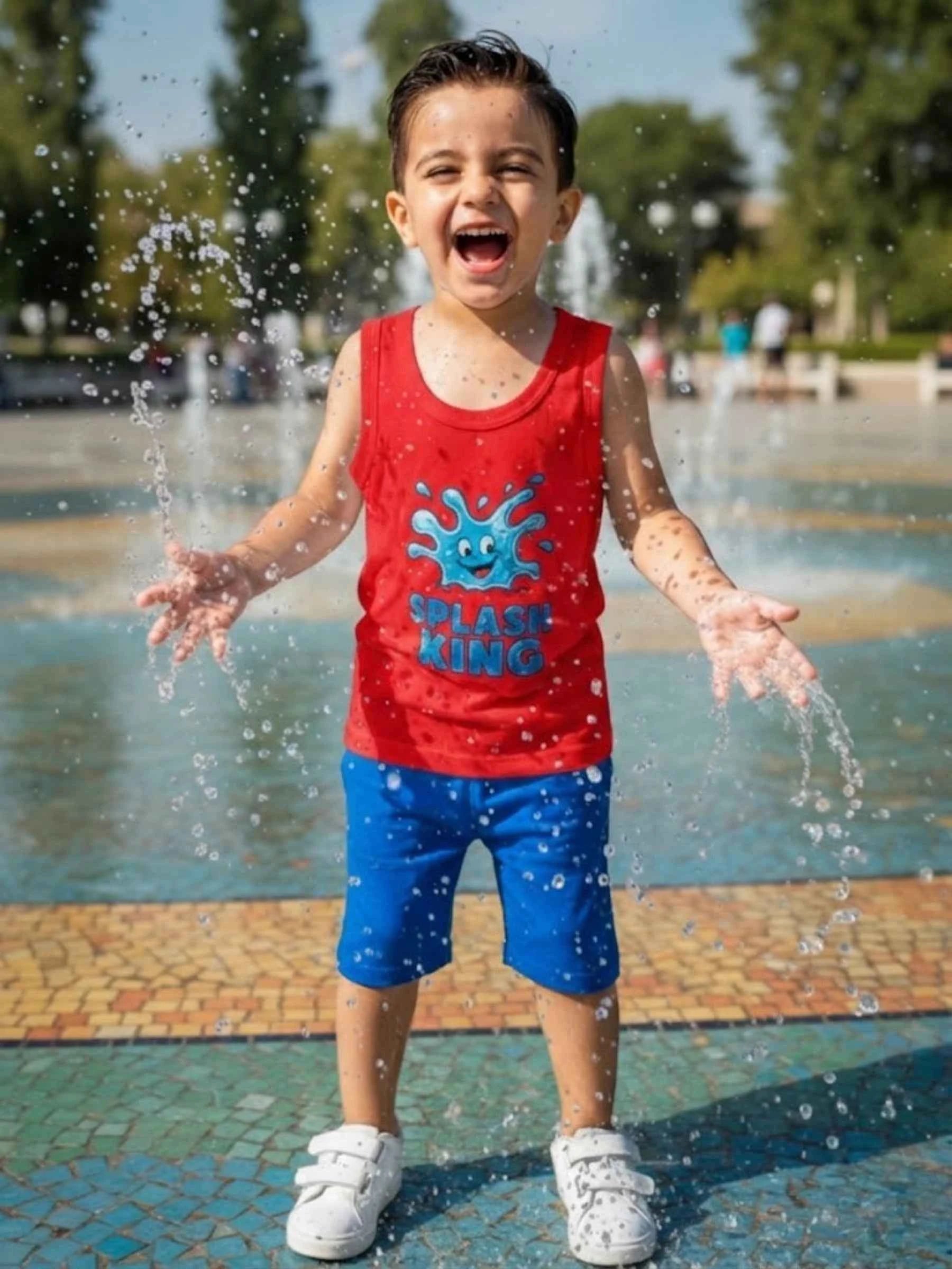 King Water Graphic Sando & Shorts Set