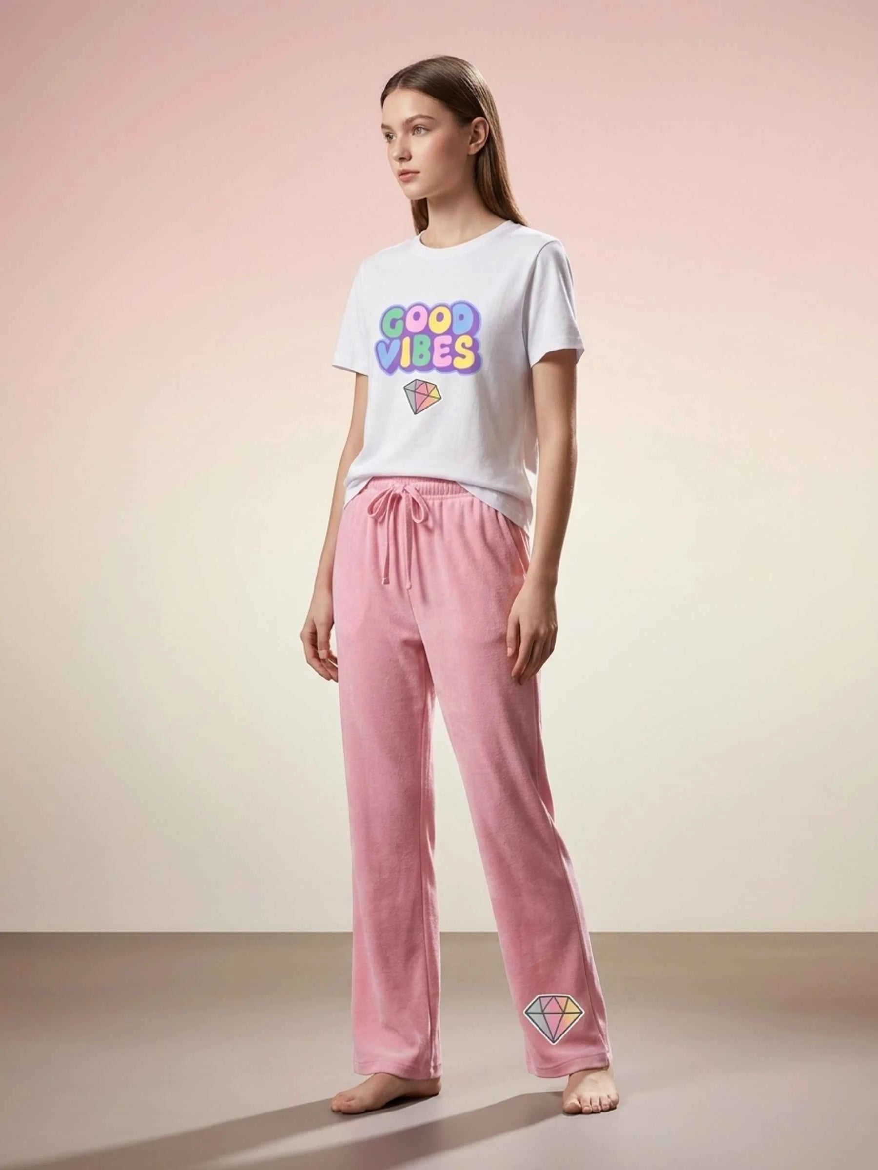Good Vibes Trouser Set - White & Pink