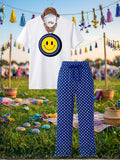 Smiley Trouser Set - White & Royal Blue