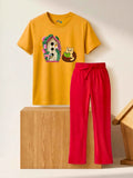 Birdhouse Kitty Trouser Set - Mustard & Red