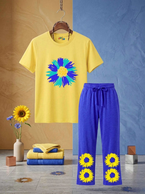 Abstract Bloom Trouser Set - Yellow & Blue
