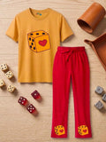 Heart Dice Trouser Set - Mustard & Red