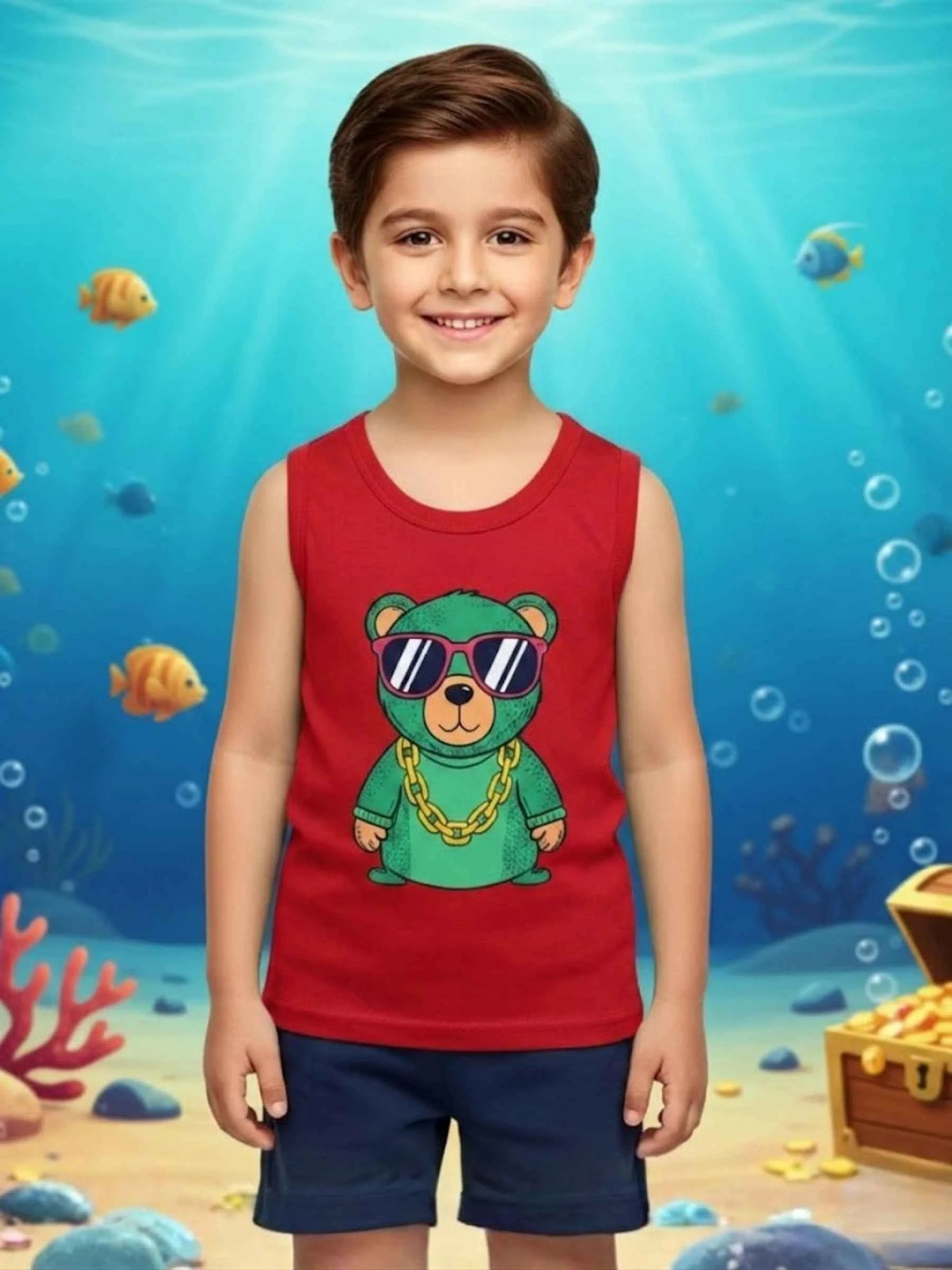 Green Bear Sando & Shorts Set