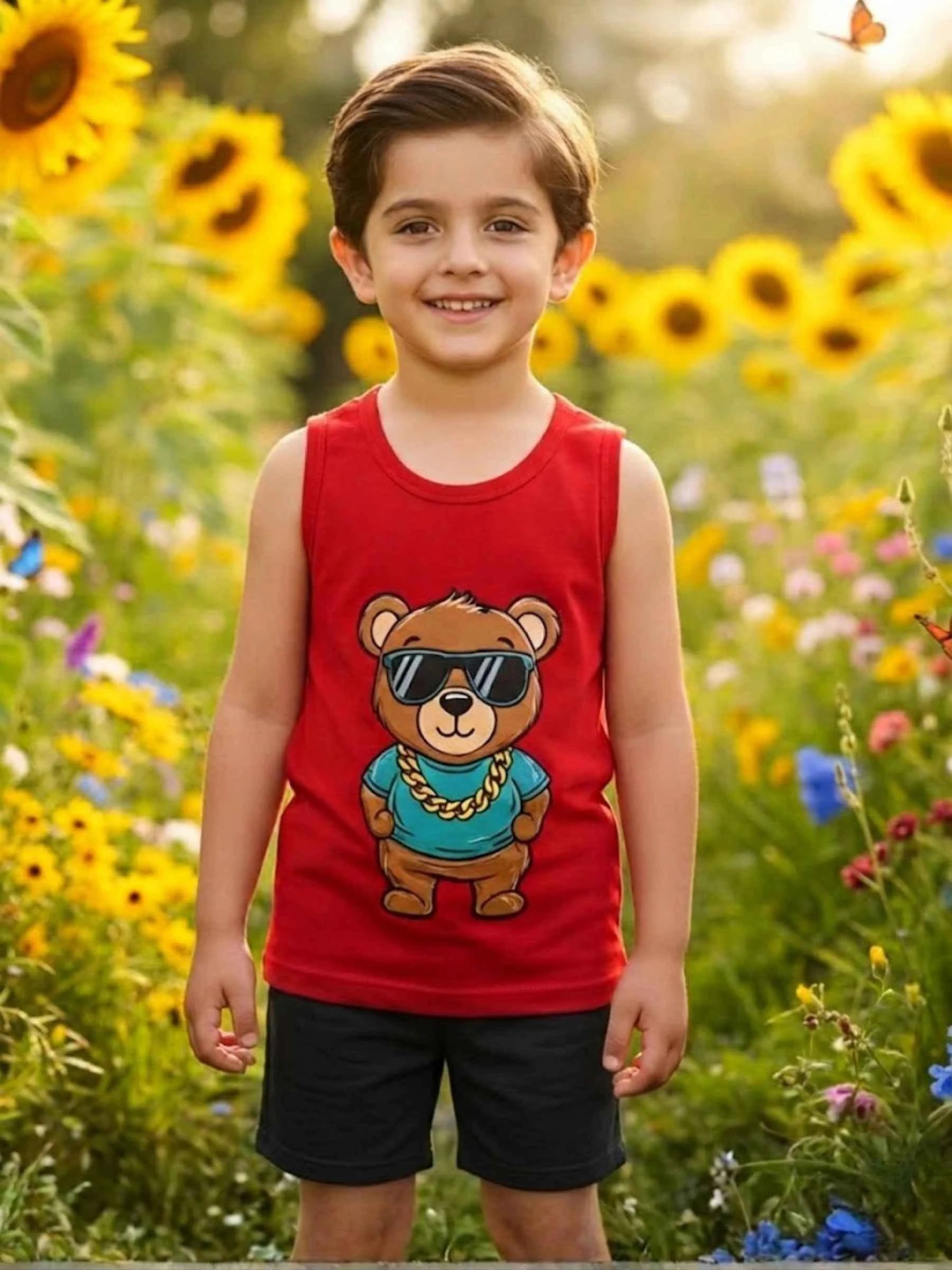 Swag Bear Red Sando & Shorts Set