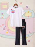 Camera Motif Trouser Set - White & Black