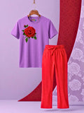 Rose Trouser Set - Purple & Red