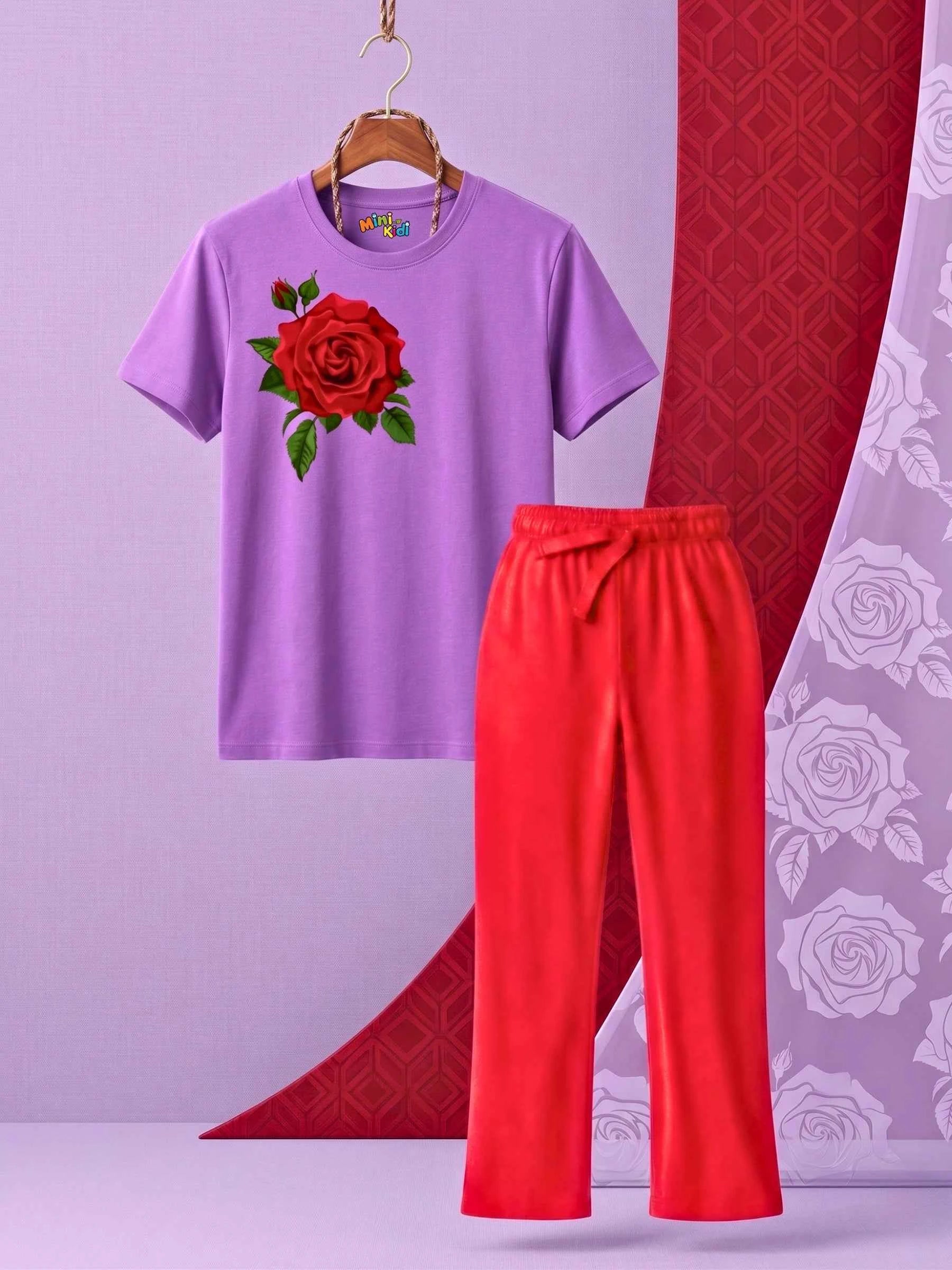 Rose Trouser Set - Purple & Red