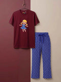 Polka Dot Character Trouser Set - Maroon & Navy