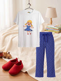 Polka Dot Character Trouser Set - White & Navy
