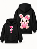 Girls Cute Bunny & Pink Heart Graphic Black Hoodie – MiniKidi