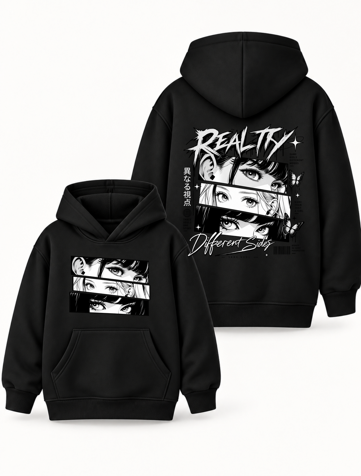 Girls Reality Manga Eyes Graphic Black Hoodie – MiniKidi