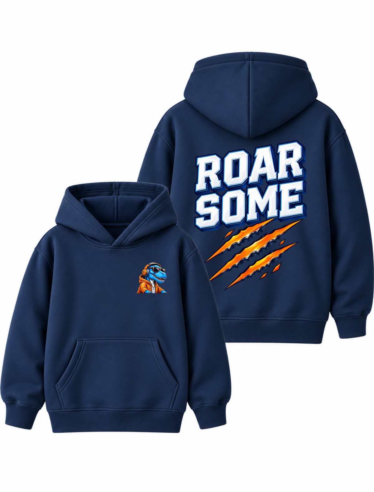 Boys Roarsome Dinosaur Graphic Navy Blue Hoodie – MiniKidi 🦖⚡