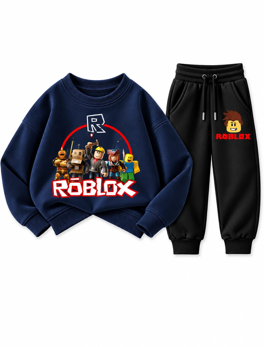 Boys navy Roblox characters graphic sweatsuit with black joggers