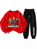 Boys red Roblox trio graphic sweatsuit with black joggers