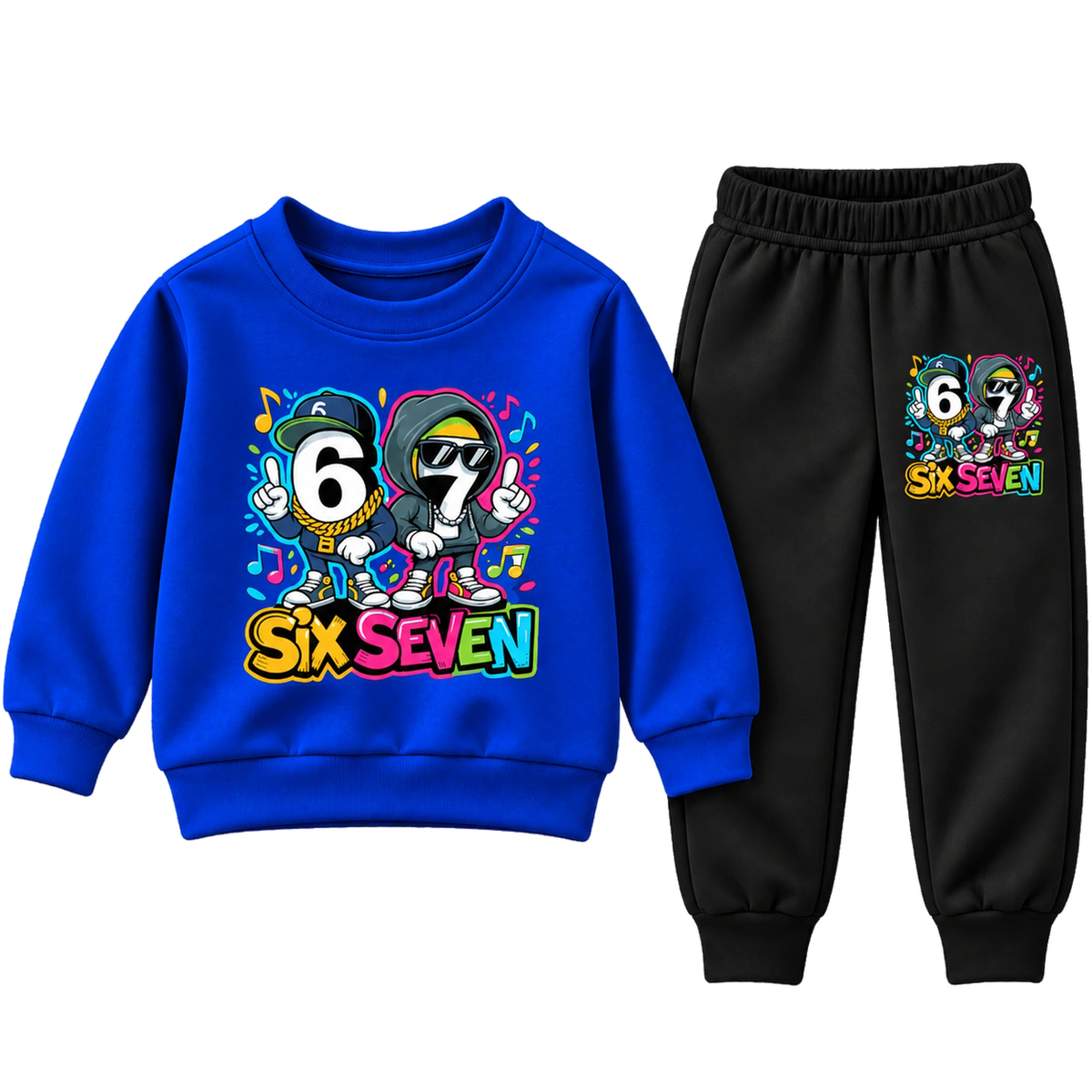 Boys royal blue Six Seven hip-hop graphic sweatsuit with black joggers
