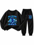 Boys black Six Seven arcade graphic sweatsuit with matching black joggers