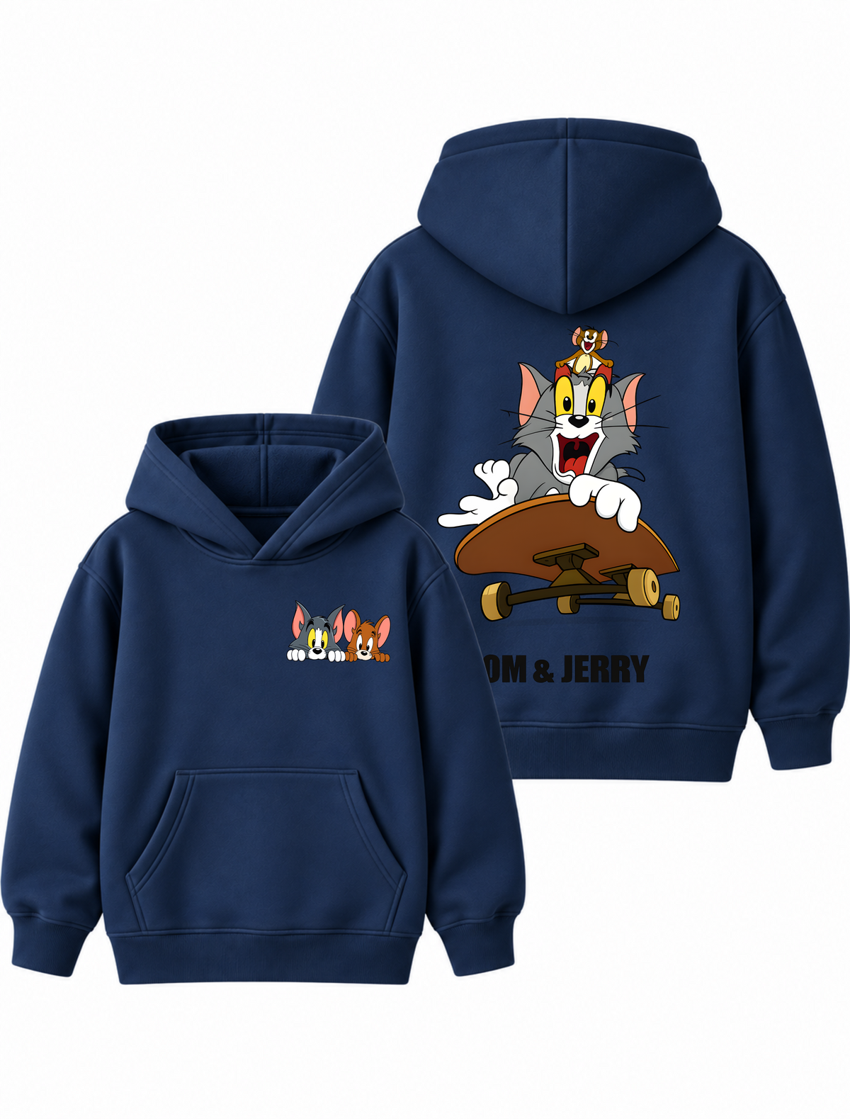 Boys Tom & Jerry Skateboard Graphic Navy Blue Hoodie – MiniKidi 🐱🐭🛹
